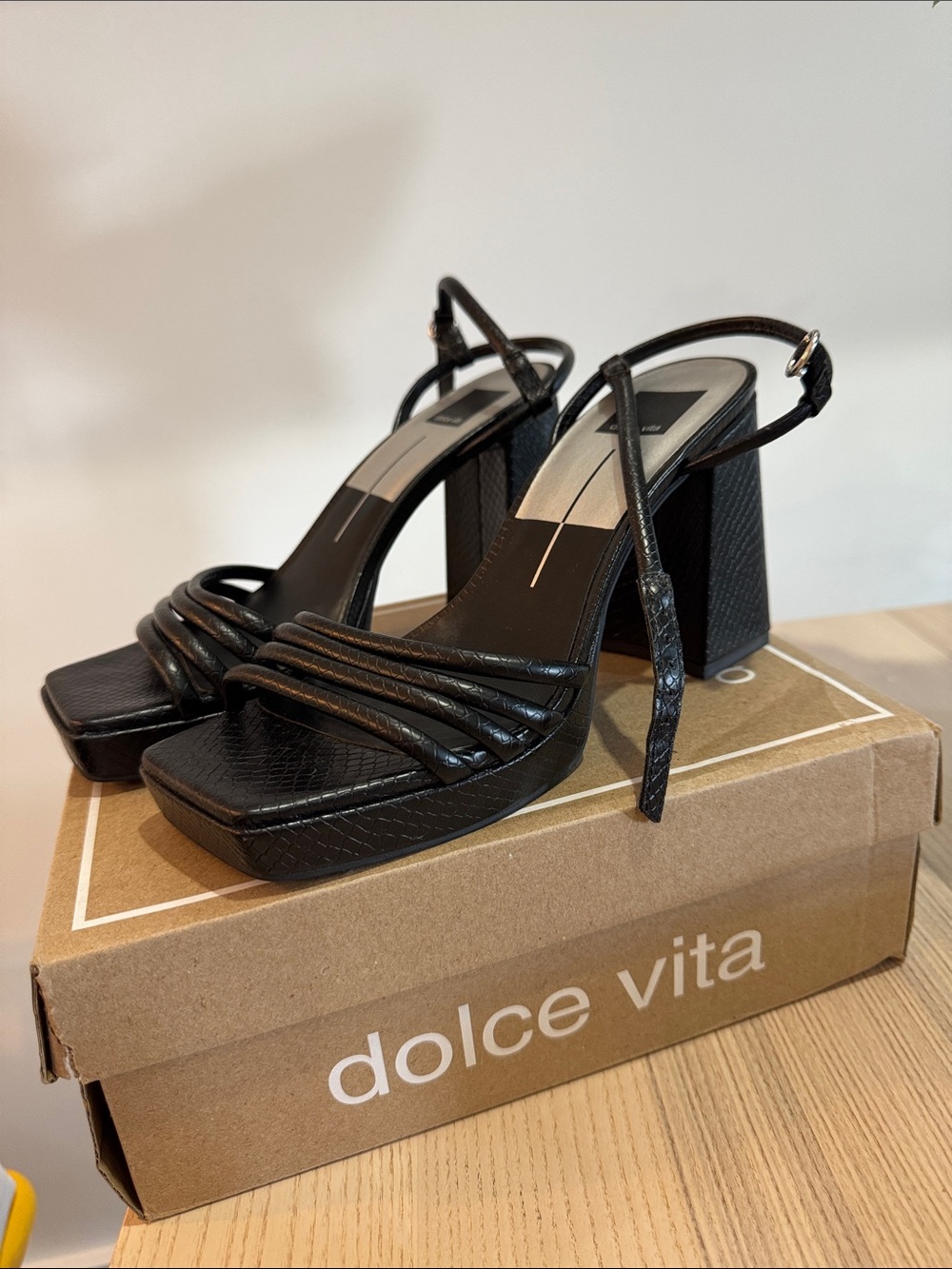 Dolce Vita Black Textured Platform Block Heel Sandals